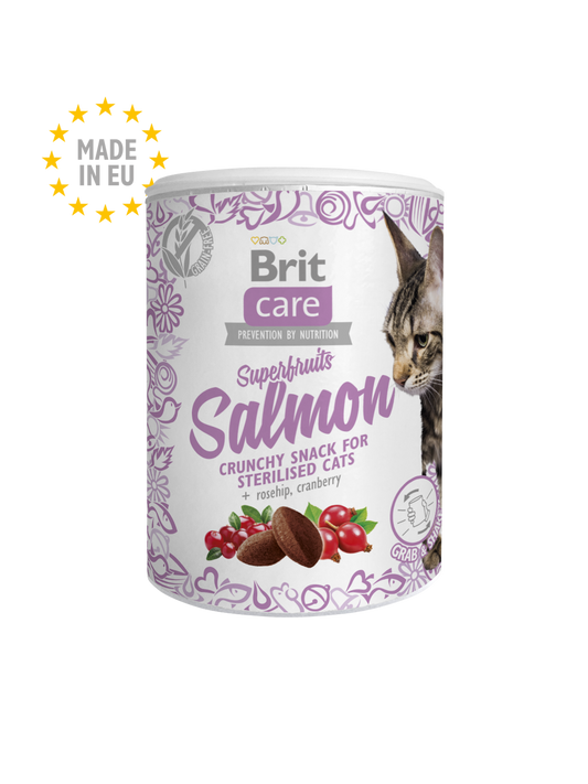 Brit Care Superfruits Salmon – وجبة خفيفة للقطط المعقّمة
